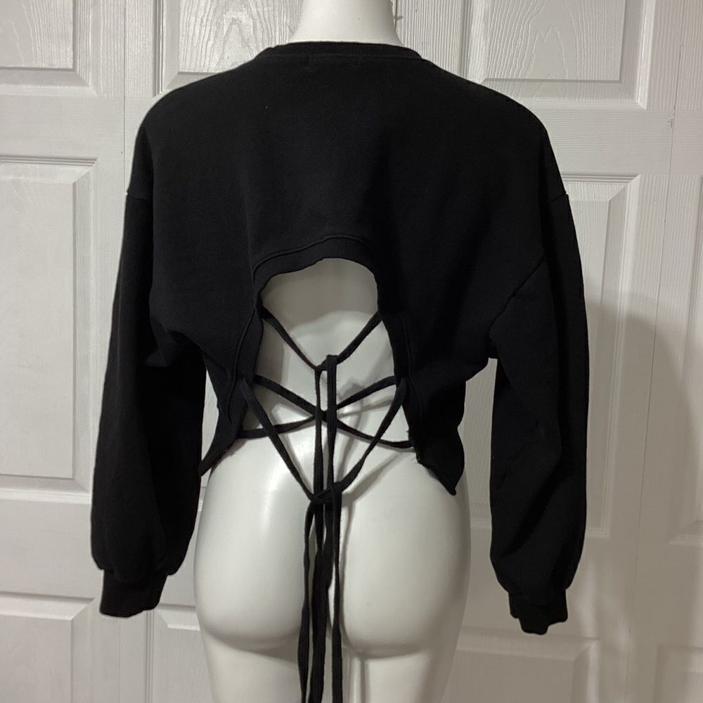 Airplane Brand Cropped Black Tie Open Back Wide Sleeve Sweatshirt XL